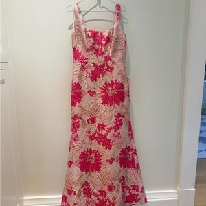 Dessy Collection Pink and Cream Floral Maxi Dress